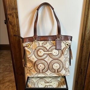 Coach Brown and Cream Geometric Tote